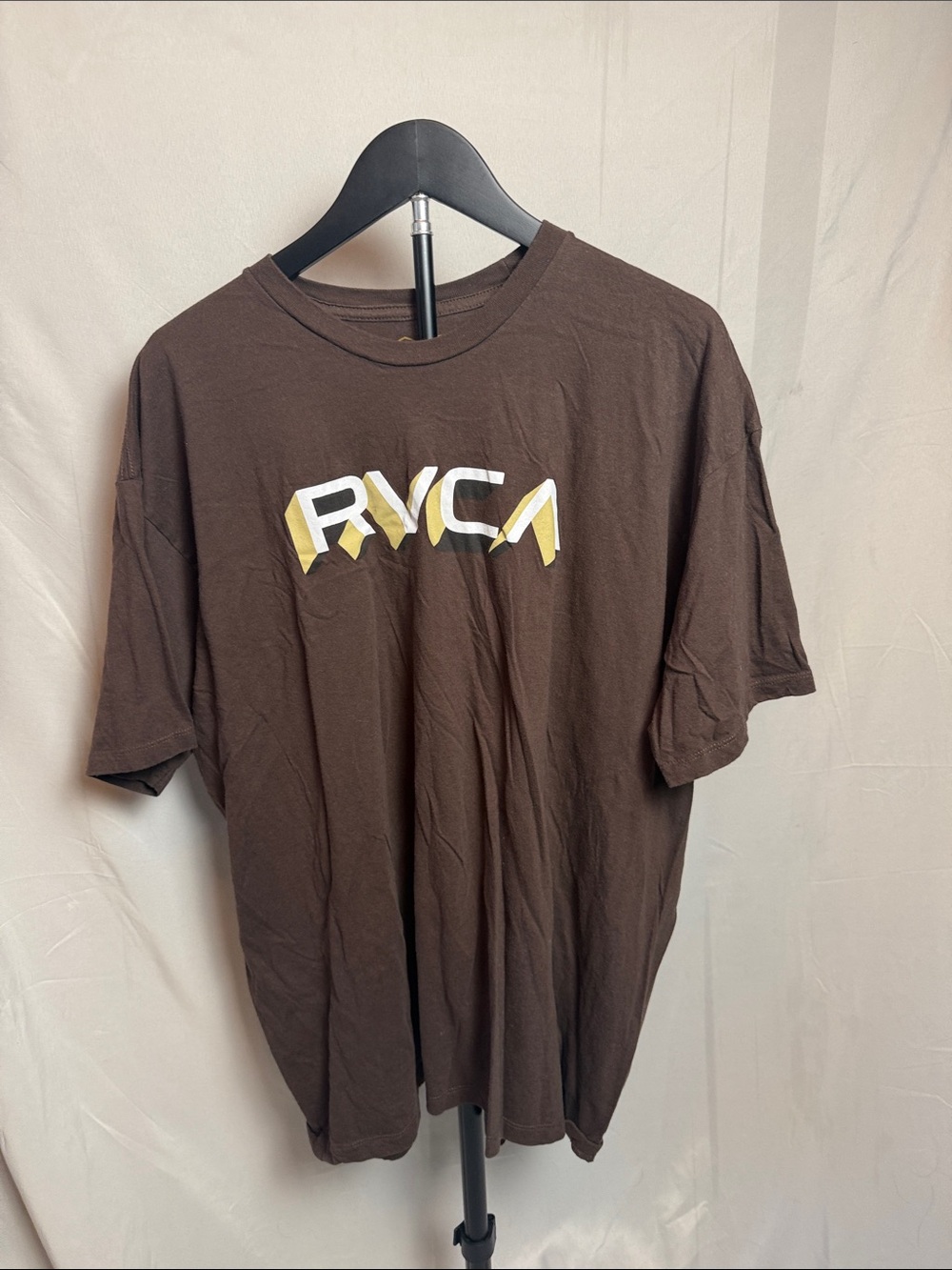 RVCA Brown Short-Sleeve Logo Tee with Yellow Accent